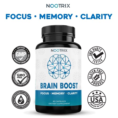 Brain Boost by Nootrix - (2-Pack) 120 Capsules - Premium Nootropic Supplement - Improves Cognitive Function & Memory, Enhances Focus, Boosts Concentration & Provides Clarity for Men and Woman