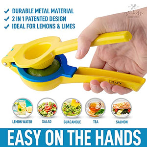 Zulay Metal 2-In-1 Lemon Lime Squeezer - Hand Juicer Lemon Squeezer - Max Extraction Manual Citrus Juicer (Aspen Gold and Princess Blue)