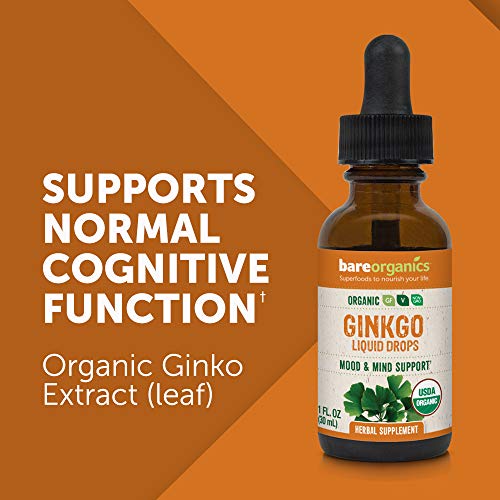 BareOrganics Ginkgo Liquid Drops, Herbal Supplement, 1 Ounce