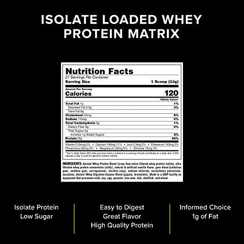 Animal, Whey Isolate Whey Protein Powder – Isolate Loaded for Post Workout and Recovery – Low Sugar with Highly Digestible Whey Isolate Protein Pounds, Vanilla, 32 Ounce