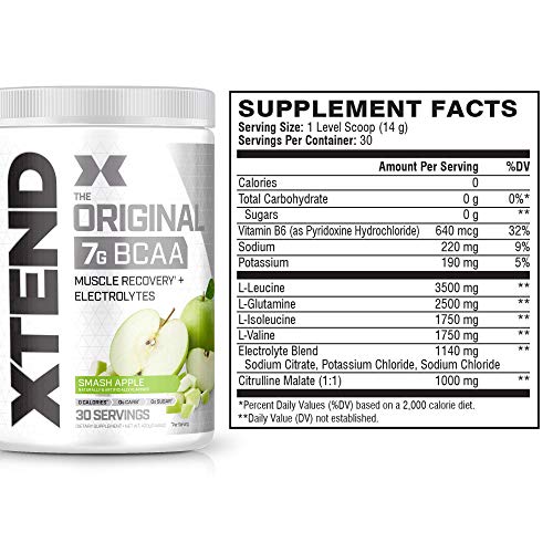 XTEND Original BCAA Powder Smash Apple | Sugar Free Post Workout Muscle Recovery Drink with Amino Acids | 7g BCAAs for Men & Women | 30 Servings