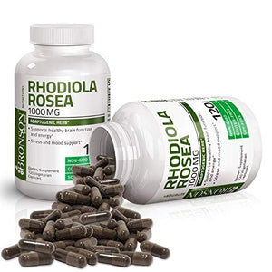 Bronson Rhodiola Rosea 1000mg Supplement - Adaptogenic Herb for Brain, Stress & Mood Support - Non-GMO, 120 Vegetarian Capsules