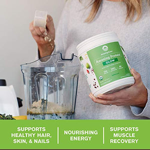 Amazing Grass GLOW Vegan Collagen Support with Biotin and Plant Based Protein Powder, Unflavored, 15 Servings