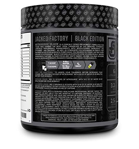 NITROSURGE Black Pre Workout Supplement - Nootropic Energy Booster Powder w/Dynamine & TeaCrine - PreWorkout Nitric Oxide Booster - 30 Servings, Lemon Lime