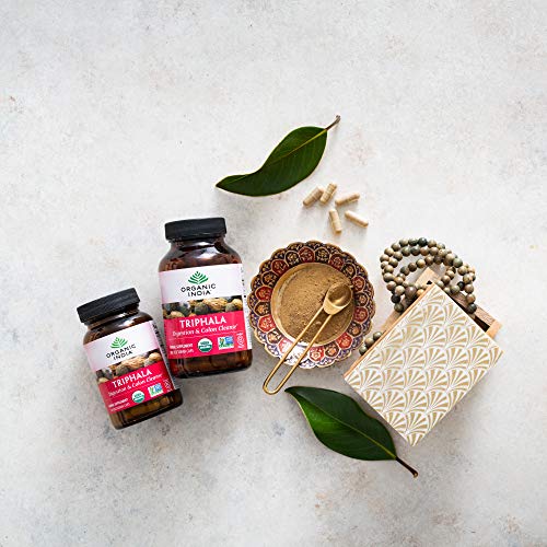 Organic India Triphala Herbal Supplement - Digestion & Colon Support, Immune System Support, Adaptogen, Nutrient Dense, Vegan, Gluten-Free, USDA Certified Organic, Non-GMO - 180 Capsules