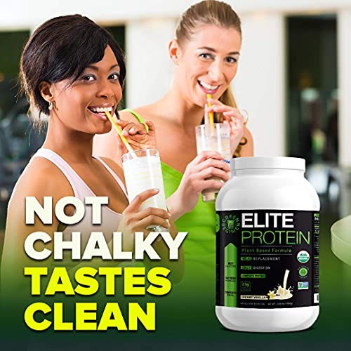 Elite Protein - Organic Plant Based Protein Powder, Vanilla, Pea and Hemp Protein, Muscle Recovery and Meal Replacement Protein Shake, USDA Organic, Non-GMO, Dairy-Free - Vegan - 30 Servings