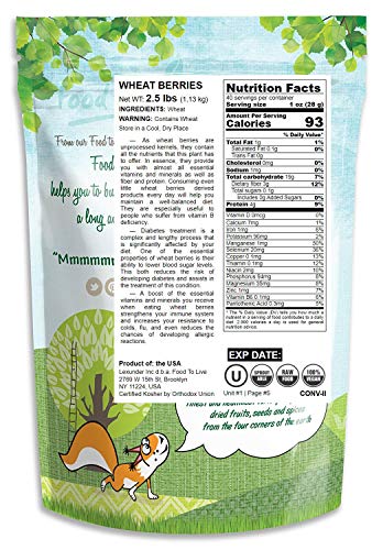 Wheat Berries, 2.5 Pounds – Non-GMO Verified, Sprouting for Wheatgrass, Kosher, Raw, Vegan, Bulk
