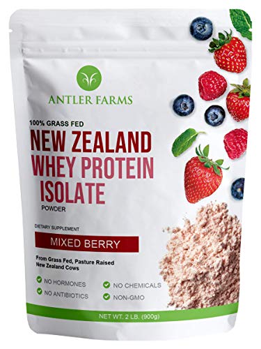 Antler Farms - 100% Grass Fed New Zealand Whey Protein Isolate, Mixed Berry Flavor, 30 Servings, 2 lbs - Delicious, Cold Processed, Rapidly Absorbed, Keto Friendly, NO-Hormones, NO-GMOs