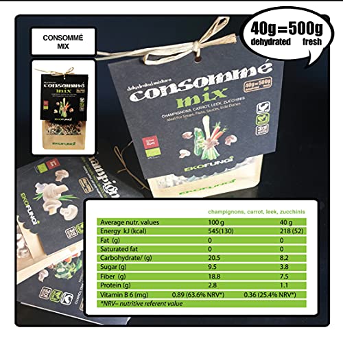 Ekofungi Consomme Mix Dehydrated Mushrooms and 3 Type of Veggies 100% Organic Certified Air Dried Super Foods Non-GMO Vegan Friendly Gluten Free Antioxidant Raw Wholefood Dietary Supplement
