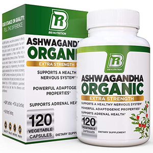 BRI Nutrition Organic Ashwagandha - Supports Healthy Mood, Energy Levels & Calm State of Mind - 1400mg Per Service (120 Count)