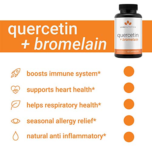 Quercetin 500mg - Quercetin with Bromelain - Powerful Quercetin Supplement - Premium Bromelain Supplement - Cardiovascular Health - Anti-Inflammatory - 60 Capsules