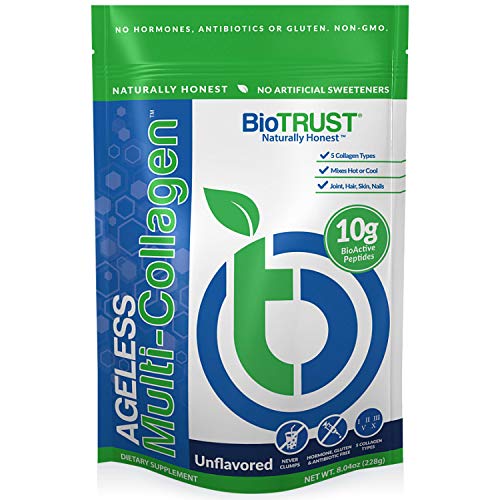 BioTrust Ageless Multi Collagen Protein a 5-in-1 Collagen Powder, 5 Collagen Types (I, II, III, V and X), Hydrolyzed Collagen Peptides, Grass-Fed Beef, Sustainable Fish, Chicken and Eggshell Membrane