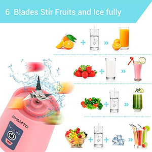 [Upgraded Version] USB Juicer Cup by BHUATO, Portable Juice Blender, Household Fruit Mixer - Six Blades in 3D, 380ml Fruit Mixing Machine for Superb Mixing (Pink)…