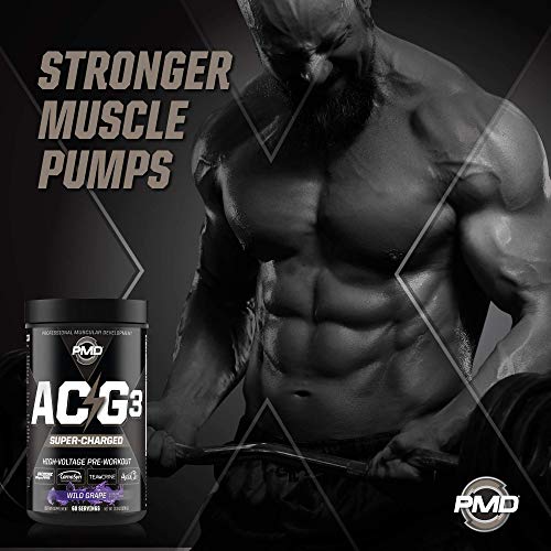 PMD Sports ACG3 Supercharged - Pre Workout - Powerful Strength, High Energy, Maximize Mental Focus, Endurance and Optimum Workout Performance for Men and Women- Wild Grape (60 Servings)