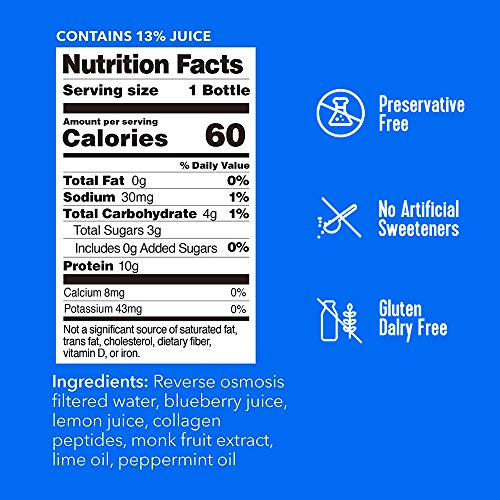 Vital Proteins Collagen Water™, 10g of Collagen per Bottle & Made with Real Fruit Juice, Dairy & Gluten Free - Blueberry Mint, 4 Pack