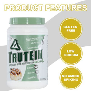 Body Nutrition Trutein Protein Powder - Naturals CinnaBun 2lb Whey - Natural Low Carb Keto Friendly Drink, EAN Muscle Builder, Weight Loss, Workout, Recovery