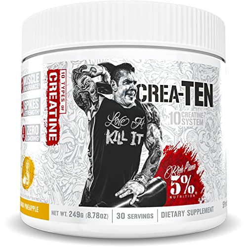 Rich Piana 5% Nutrition CreaTEN 10-in-1 Formula | Flavored Creatine Powder for Muscle Gain | Enhance Power, Strength, Endurance, & Recovery | 8.78 oz, 30 Srvngs (Mango Pineapple)