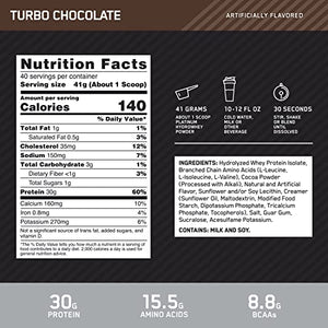 Optimum Nutrition Platinum Hydrowhey Protein Powder, 100% Hydrolyzed Whey Protein Isolate Powder, Flavor: Turbo Chocolate, 3.5 Pounds