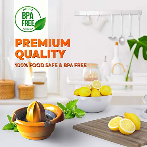 Mueller Citrus Lemon Orange Juicer, Hand Squeezer Rotation Press, Manual Juicer with Easy Pour Spout, European Made, Dishwasher Safe, Orange