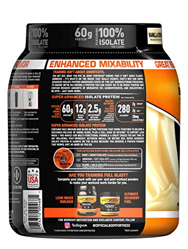 Body Fortress Super Advanced Isolate Protein Powder, Gluten Free, Vanilla Creme Flavored, 1.5 Lb