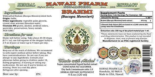 Brahmi Alcohol-Free Liquid Extract, Organic Brahmi Liquid (Bacopa Monnieri) Whole Herb Dried Glycerite 2x2 oz