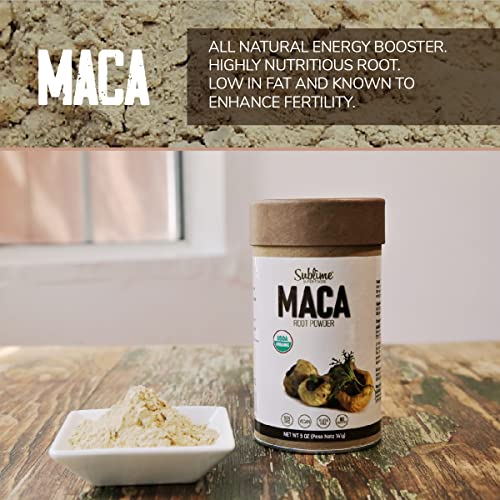 Sublime Maca Organic Superfood Powder for Increasing Energy, Stamina and Physical Strength, Plant Drink, No Added Sugar, 5oz Each