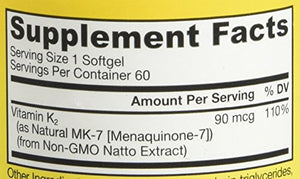 Jarrow Formulas MK-7 90 mcg - 60 Softgels - Superior Vitamin K Product for Building Strong Bones - Supports Heart & Cardiovascular Health - 60 Servings