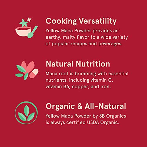 SB Organics Gelatinized Yellow Maca Powder - 1 lb Bag of Organic Non-GMO Vegan Peruvian Maca Root Powder - Free of Gluten, Dairy, and Soy