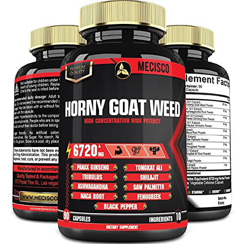 10in1 Horny Goat Weed Capsules 6720 Mg, with Panax Ginseng Root, Tribulus Terrestris, Ashwagandha Root, Maca Root & Others - Performance, Energy Booster, Memory Support - 90 Caps 3-Month Supply