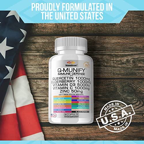 Quercetin Zinc Vitamin C Bromelain Supplement Immune Support Defense w Vit D3 5000IU Elderberry 1000mg Artemisinin Sea Moss Turmeric Ginger Probiotics Echinacea Garlic Nettle Reishi L Lysine -USA 60ct