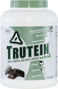 Body Nutrition Protein Powder - Trutein Naturals Dark Chocolate 4lb Whey, Casein & Egg White - Natural Low Carb Keto Friendly Drink - Lean Muscle Builder, Weight Loss, Workout, Recovery