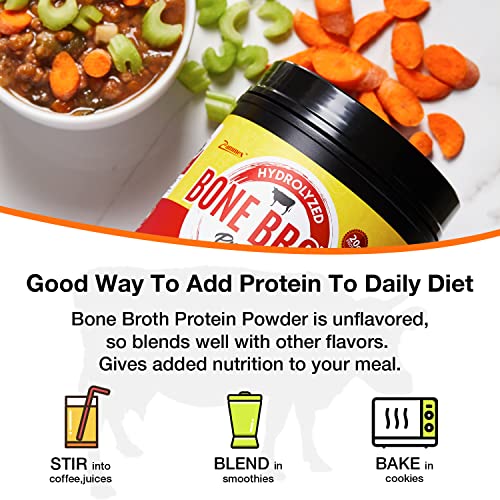 Bone Broth Protein Powder, Hydrolyzed Collagen Peptides, Unflavored, 100% Grass Fed, Non-GMO, Gluten Free, Paleo & Keto Friendly, 20G Protein, 1.32lbs, by Zammex