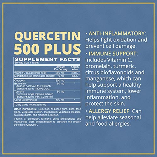 Vitamin Discount Center Quercetin 500 Plus, with Vitamin C, Bromelain and Turmeric, 100 Tablets