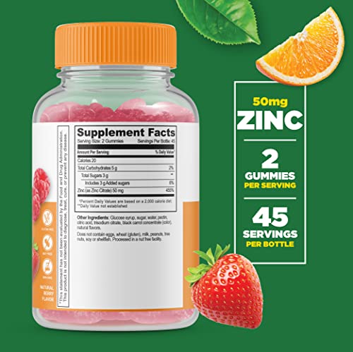 Lifeable Zinc 50mg Gummies - Great Tasting Natural Flavor Gummy Supplement - Gluten Free Vegetarian GMO-Free Chewable Vitamins – for Healthy Immune Support – for Adults, Man, Women – 90 Gummies