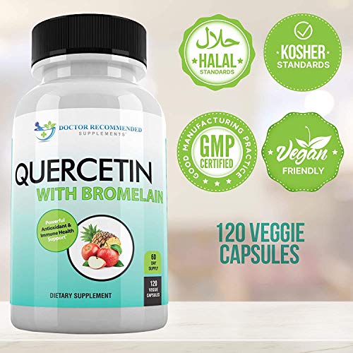 Quercetin 800mg w/Bromelain 165mg Per Serving- 120 Veggie Capsules-Full 60 Day Supply, Vitamin Supplement to Support Cardiovascular Health & Bioflavonoids, Gluten Free, Non-GMO (Pack of 2)