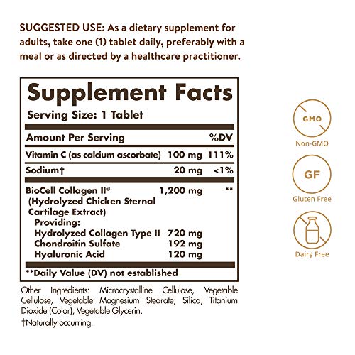 Solgar Collagen Hyaluronic Acid Complex, 30 Tablets - Hydrolyzed Collagen Type 2 - Helps with Fine Lines & Wrinkles - Boosts Skin Collagen & Elasticity - Non-GMO, Gluten & Dairy Free - 30 Servings