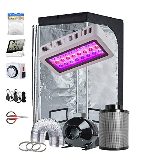 TopoGrow Grow Tent Complete Kit 300W LED Grow Light Full-Spectrum Indoor Hydroponics 32"X32"X63" Grow Tent 4" Ventilation Kit with Hangers,Hygrometer, Shear, Timer,Trellis Netting Full Setup