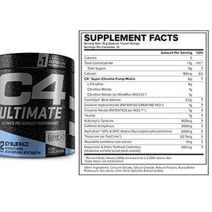 Cellucor C4 Ultimate Pre Workout Powder ICY Blue Razz | Sugar Free Preworkout Energy Supplement for Men & Women | 300mg Caffeine + 3.2g Beta Alanine + 2 Patented Creatines | 12 Servings, 6.7726 Ounce