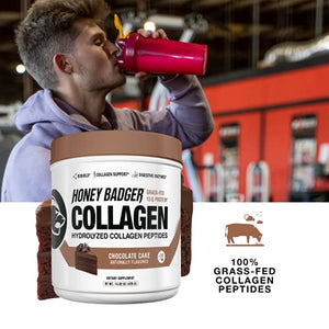 Honey Badger Collagen Peptides Powder | Keto Chocolate Cake Grass Fed Hydrolyzed Collagen Protein Coffee Creamer | Gluten Free, Natural, Non-GMO, Paleo | Skin, Hair, Nail, Joint Health, 30 Servings