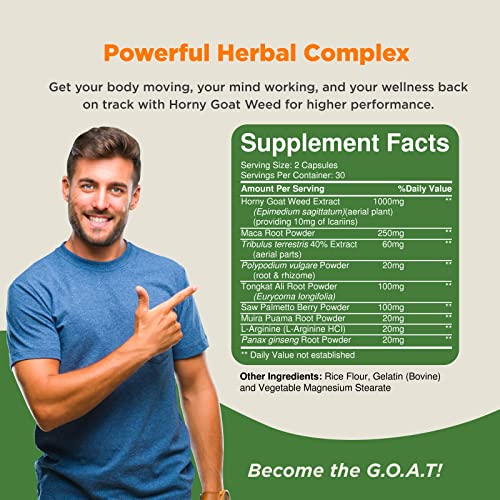 Bundle of Horny Goat Weed Complex Herbal Extract & Nitric Oxide Energizing Supplement for Men & Women Provides Pre-Workout Strength & Intense Muscle Growth - Get in Shape Without Feeling Exhausted