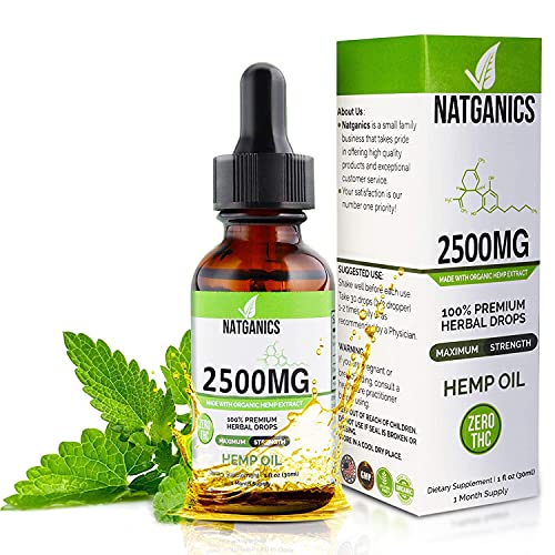 Organic Hemp Oil Drops 2500mg- Ultra Premium Hemp Oil Extract- Hemp Oil 2500mg- Pain Relief Anti- Inflammatory, Joint Support, Stress, Anxiety & Mood Relief. Sleep Aid. Skin & Hair Care. Made in USA