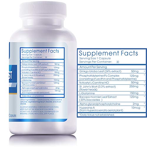 STANUTRE Brain Boost Nootropic, Memory Focus &Clarity Formula,Ginkgo Biloba, St.John's Wort, Bacopa Extract & More, for Mental Sharpness Improvement, Capsule Supplement 30 Count