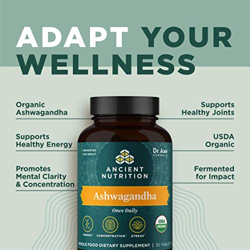 Ashwagandha Capsules by Ancient Nutrition, Stress Relief, Supports Energy, Mental Clarity and Concentration, Reduces Fatigue and Anxiousness, Paleo and Keto Friendly, 30 Capsules