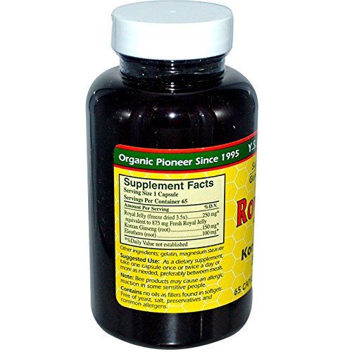 Royal Jelly 200 mg + Ginseng (Siberian 200mg, Korean 100mg) Y.S. Organic Bee Far, 65 Capsules