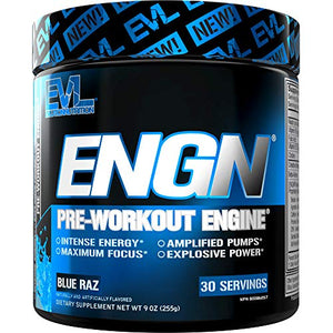 Evlution Nutrition ENGN Pre-Workout, Pikatropin-Free, 30 Servings, Intense Pre-Workout Powder for Increased Energy, Power, and Focus (Blue Raz)