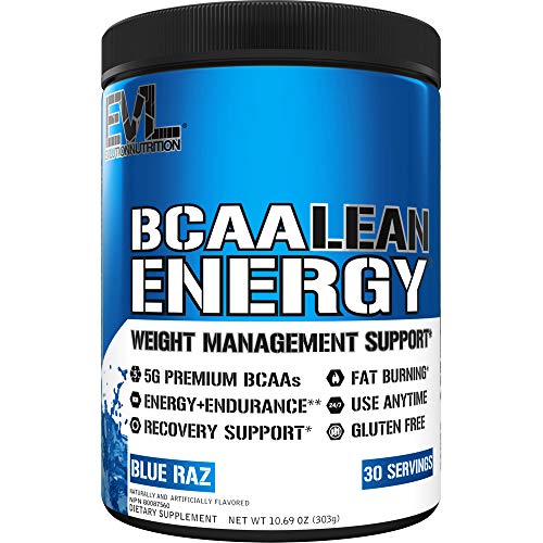 Evlution Nutrition BCAA Lean Energy - Essential BCAA Amino Acids + Vitamin C, Fat Burning & Natural Energy for Performance, Immune Support, Lean Muscle, Recovery, Pre Workout, 30 Serve, Blue Raz