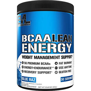 Evlution Nutrition BCAA Lean Energy - Essential BCAA Amino Acids + Vitamin C, Fat Burning & Natural Energy for Performance, Immune Support, Lean Muscle, Recovery, Pre Workout, 30 Serve, Blue Raz