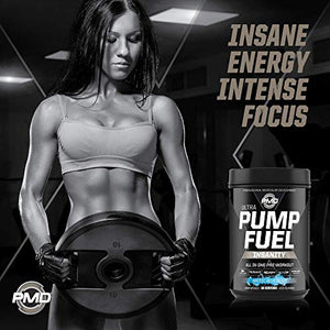 PMD Sports Ultra Pump Fuel Insanity - Pre Workout Drink Mix for Energy, Strength, Endurance, Muscle Pumps and Recovery - Complex Carbohydrates and Amino Energy - Arctic Blue Blast (30 Servings)