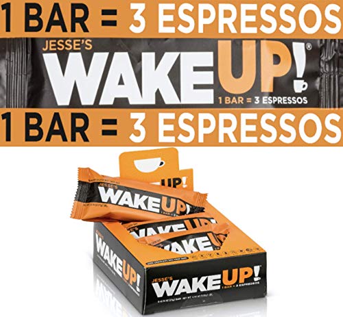 WAKE UP (1 Bar = 3 ESPRESSOS): Vegan, Gluten Free Energy Bar, 250mg Caffeine (Plant-Based), 110 Calories, Kosher Ingredients, Non GMO, Low Sugar, Dairy Free, Egg Free, Soy Free, Dark Chocolate Flavor Rice Crisp Bar to Boost Brain Focus, Clarity, Hours of