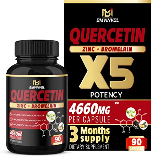 Quercetin Supplement 4660 mg - Supports Cardiovascular Health, Immune System and Antioxidant - with Bromelain, Black Pepper Extract - 3 Month Supply